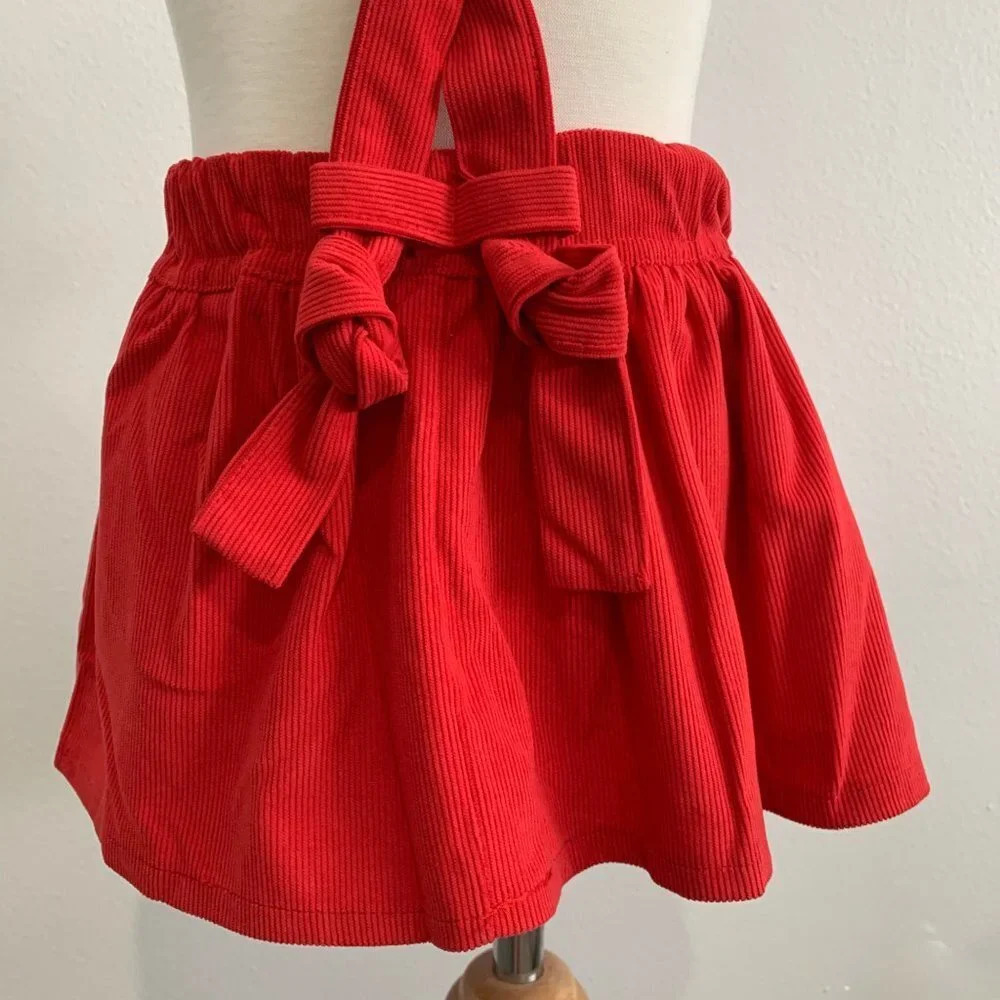 NWT Cute Girls Corduroy Skirt & Suspenders Bohemian Classic Americana Red 12-18M - Picture 5 of 6